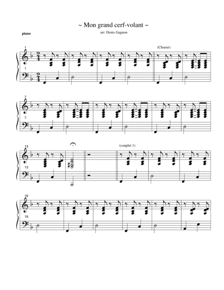 Free Sheet Music Le Cerf Volant Partition De Piano D Accompagnement