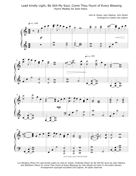 Lead Kindly Light Be Still My Soul Come Thou Fount Of Every Blessing Hymn Medley Sheet Music