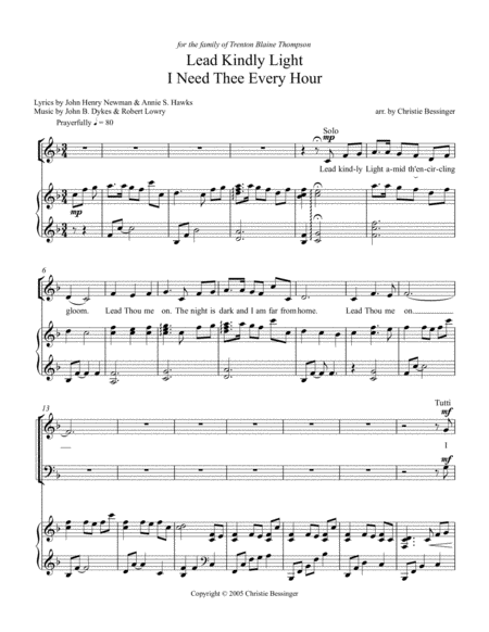 Free Sheet Music Lead Kindly Light I Need Thee Every Hour