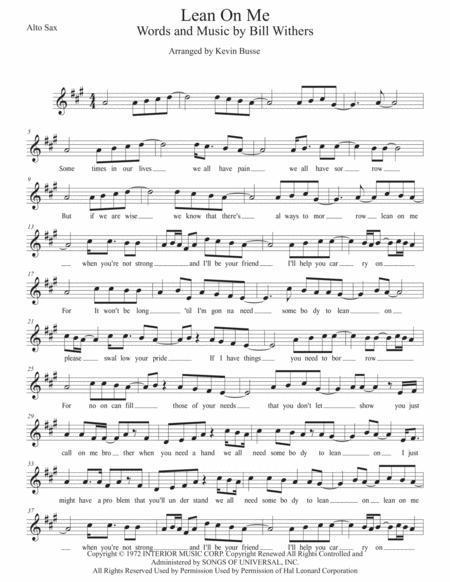 Free Sheet Music Lean On Me Original Key Alto Sax