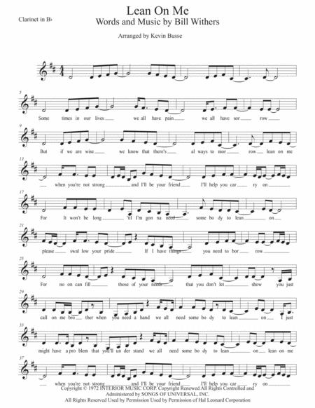 Free Sheet Music Lean On Me Original Key Clarinet