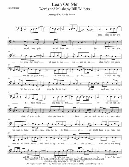 Lean On Me Original Key Euphonium Sheet Music