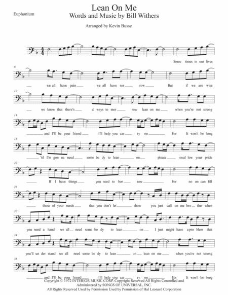 Lean On Me W Lyrics Euphonium Sheet Music