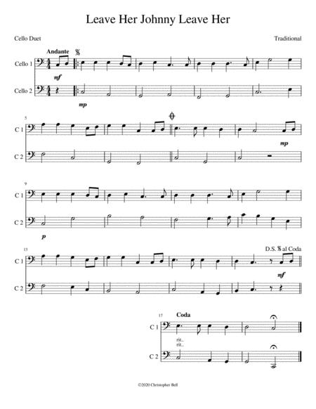 Leave Her Johnny Leave Her Easy Cello Duet Sheet Music