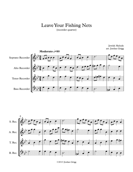 Free Sheet Music Leave Your Fishing Nets Recorder Quartet