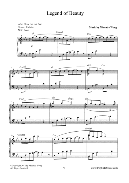 Legend Of Beauty Romantic Piano Music Sheet Music