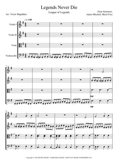 Legends Never Die String Quartet Sheet Music