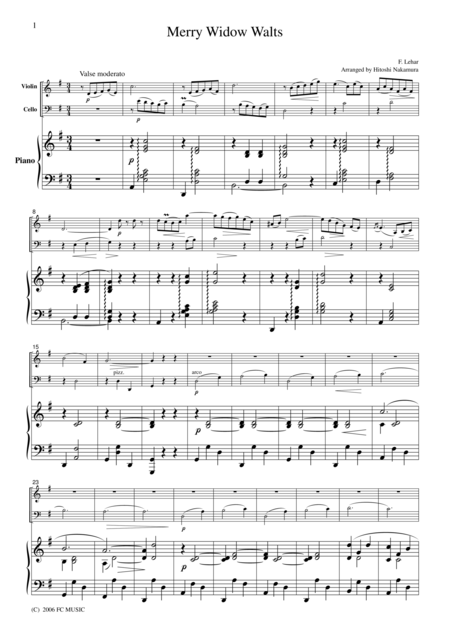Free Sheet Music Lehar Merry Widow Waltz For Piano Trio Pl001