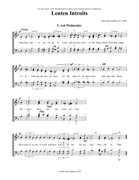 Lenten Introits Sheet Music