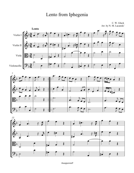 Free Sheet Music Lento From Iphegenia