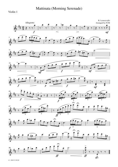 Leoncavallo Mattinata For String Quartet Cl101 Sheet Music