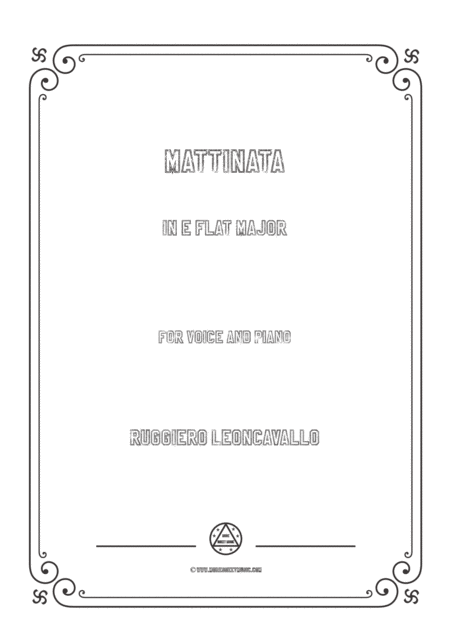 Leoncavallo Mattinata In E Flat Major For Voice And Piano Sheet Music