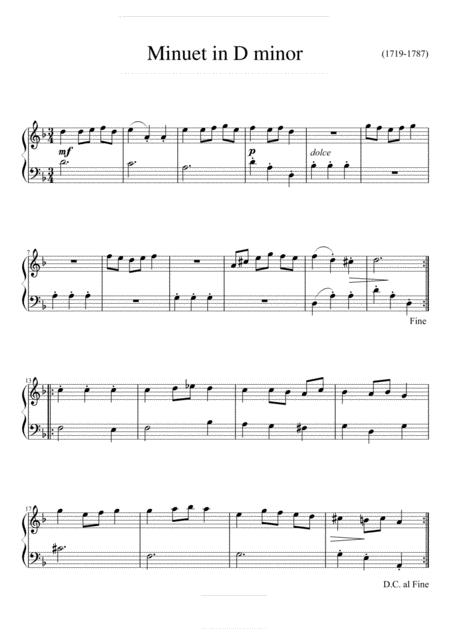 Free Sheet Music Leopold Mozart Minuet In D Minor Easy Piano