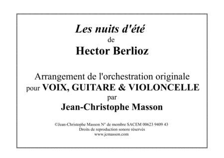 Les Nuits Dt By H Berlioz Arrangement For Voice Guitar And Cello Jcm 2013 Sheet Music