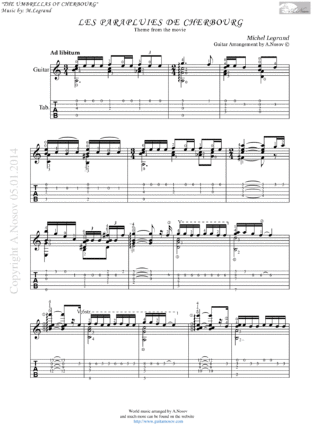 Free Sheet Music Les Parapluies De Cherbourg Sheet Music For Guitar