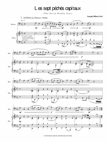 Free Sheet Music Les Sept Pchs Capitaux The Seven Deadly Sins For Bassoon With Optional Short Solo For Contrabassoon Near The End And Piano