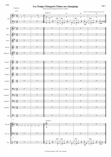 Les Temps Changent Times Are Changing For Rock Guitar Big Band And Street Percussions Sheet Music