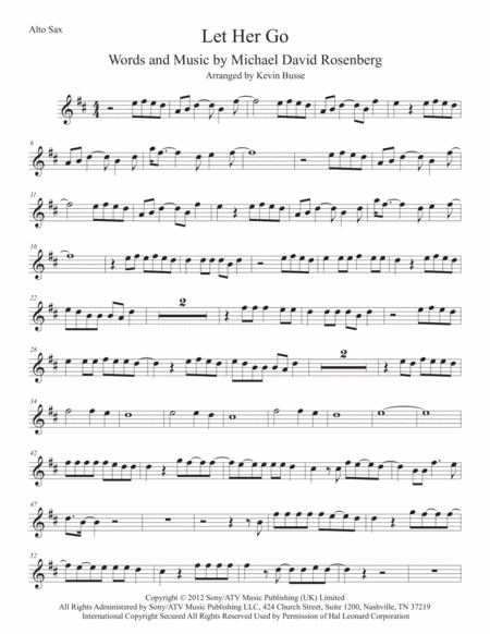 Free Sheet Music Let Her Go Alto Sax