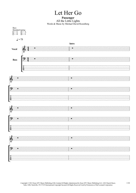 Free Sheet Music Let Her Go Bass Tab