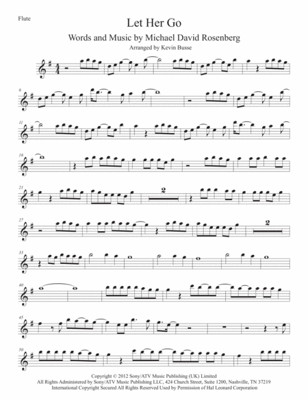 Let Her Go Original Key Flute Sheet Music