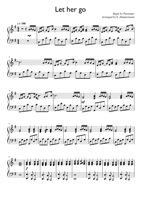 Let Her Go Piano Sheet Music