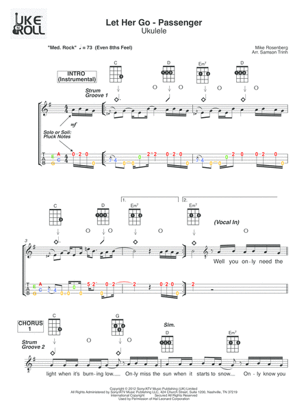 Let Her Go Ukulele Sheet Music