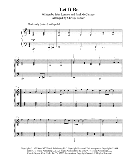 Free Sheet Music Let It Be Easy Piano