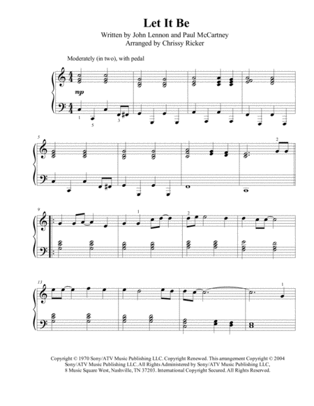 Let It Be Intermediate Piano Sheet Music