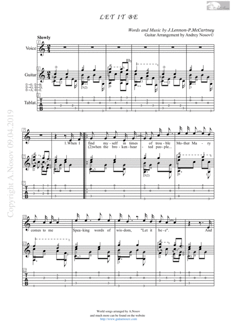 Let It Be Sheet Music For Vocals And Guitar Sheet Music