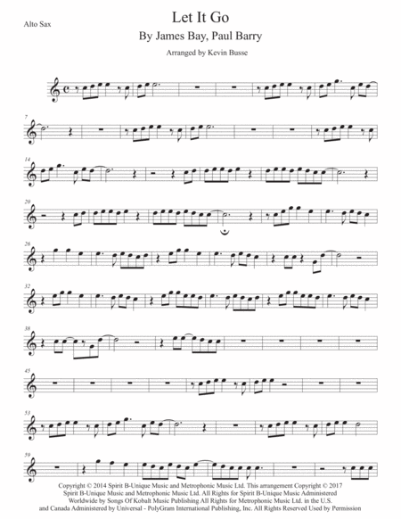 Let It Go Alto Sax Easy Key Of C Sheet Music