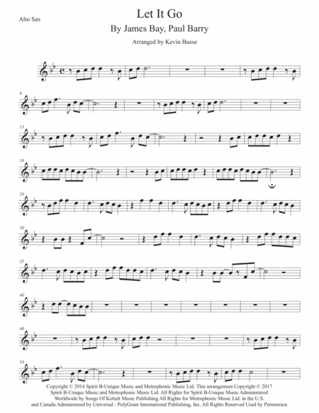 Let It Go Alto Sax Original Key Sheet Music