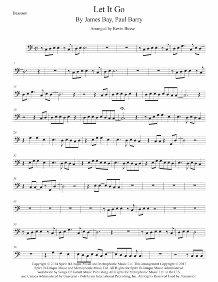 Let It Go Bassoon Easy Key Of C Sheet Music