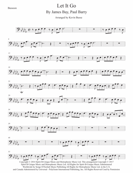 Let It Go Bassoon Original Key Sheet Music