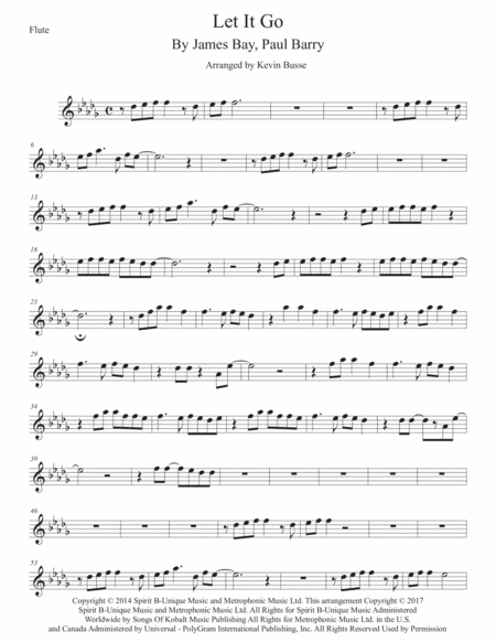 Let It Go Flute Original Key Sheet Music