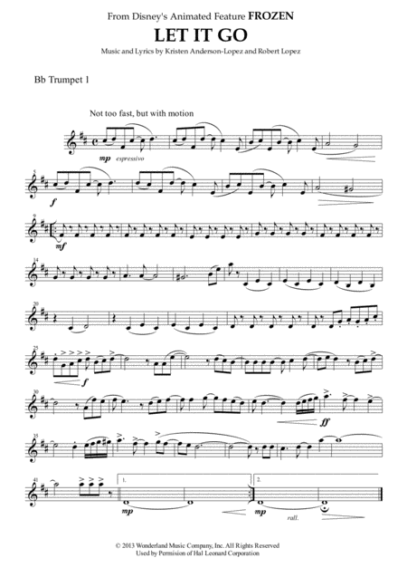 Let It Go From Frozen For Brass Quartet Sheet Music