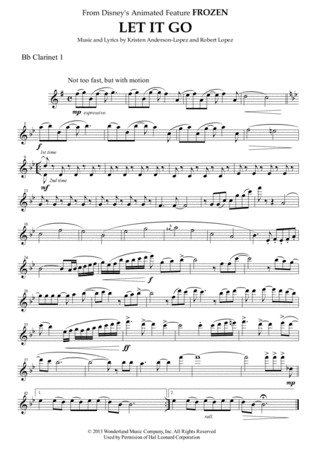 Free Sheet Music Let It Go From Frozen For Clarinet Quartet