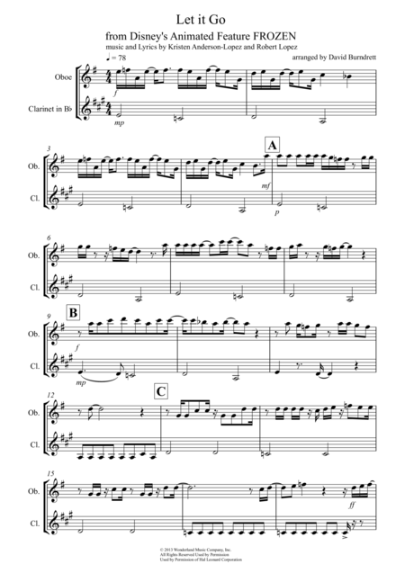 Free Sheet Music Let It Go From Frozen For Oboe And Clarinet Duet