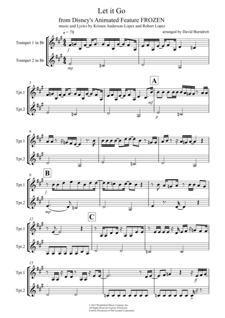 Free Sheet Music Let It Go From Frozen For Trumpet Duet