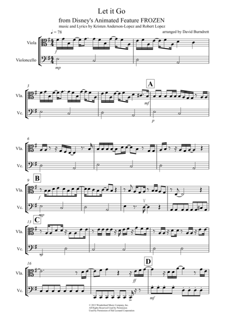 Let It Go From Frozen For Viola And Cello Duet Sheet Music