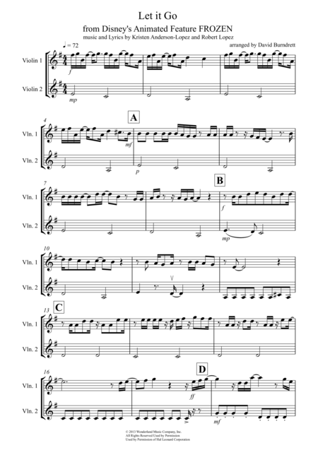 Let It Go From Frozen For Violin Duet Sheet Music