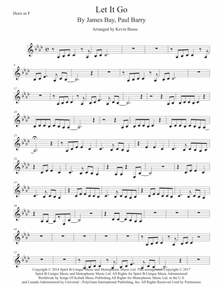 Let It Go Horn In F Original Key Sheet Music