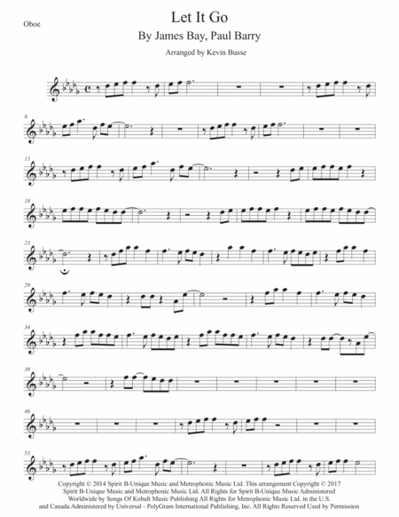 Let It Go Oboe Original Key Sheet Music