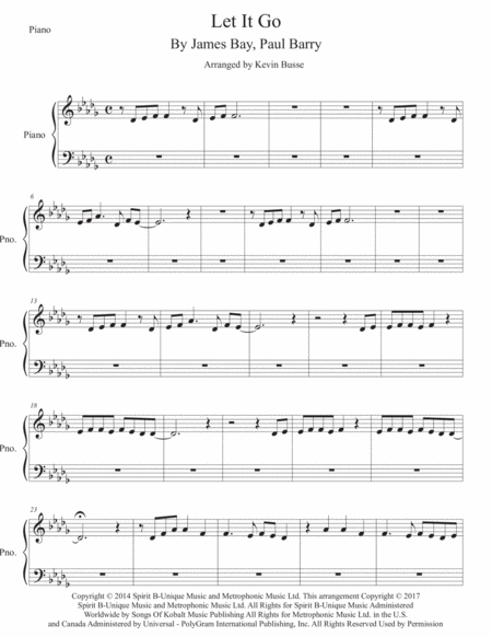 Let It Go Piano Original Key Sheet Music