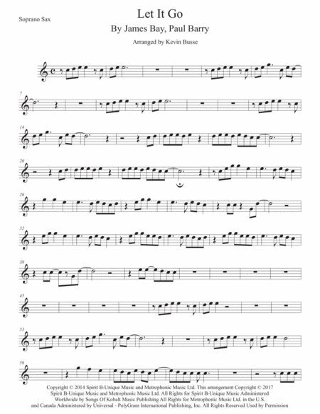 Let It Go Soprano Sax Easy Key Of C Sheet Music