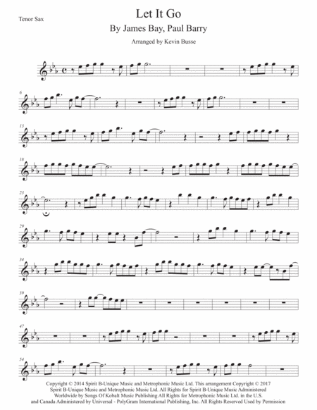 Let It Go Tenor Sax Original Key Sheet Music