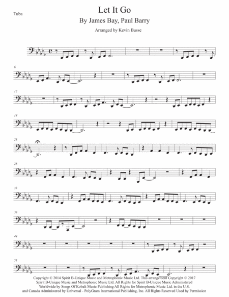 Let It Go Tuba Original Key Sheet Music