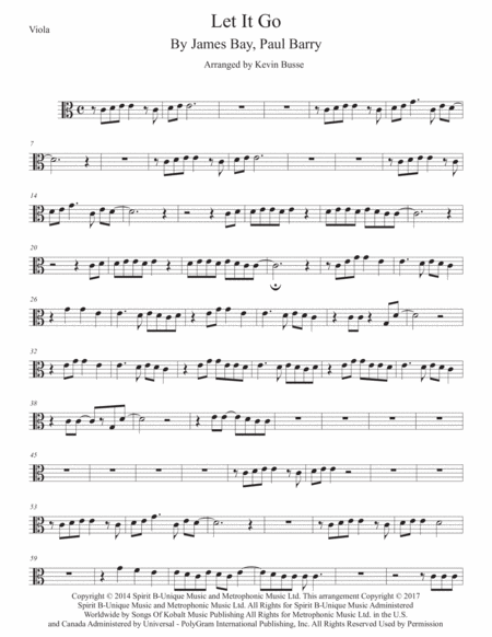 Let It Go Viola Easy Key Of C Sheet Music