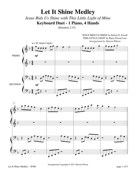 Let It Shine Medley 1 Piano 4 Hands Duet Sheet Music