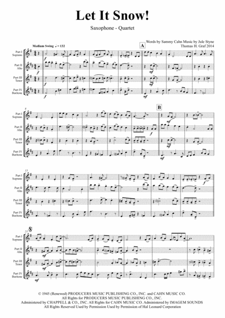 Let It Snow Let It Snow Let It Snow Christmas Song By Sammy Cahn Swing Saxophone Quartet Sheet Music