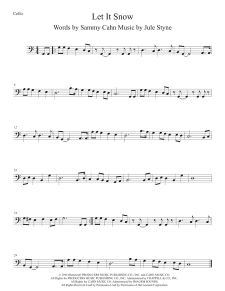 Let It Snow Let It Snow Let It Snow Easy Key Of C Cello Sheet Music